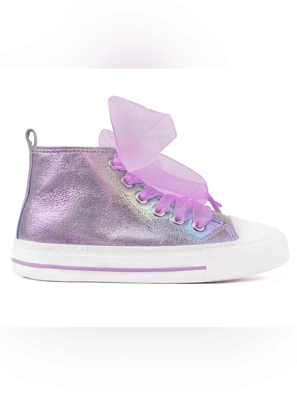 Girls Lavender Iridescent High-Top Sneakers with Organza Laces